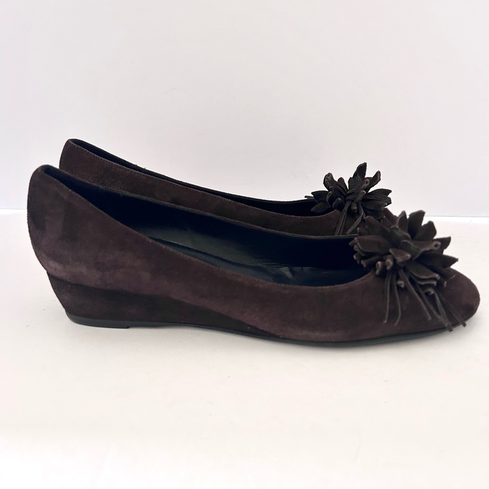 Brown Suede Pom Pom Ballet Flats Italy NEW Shoe Mini Wedge Fall Size EU 40 US 9 - Picture 10 of 10
